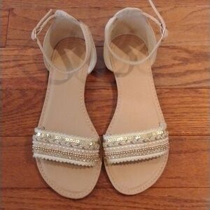 ANNA Flat Sandals, Fun Print and Beads/Sequins! Size 7.5